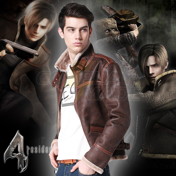 Resident Evil 4 Leon Leather Jacket with Leon Faux Fur Jacket ∕ Coat Cosplay
