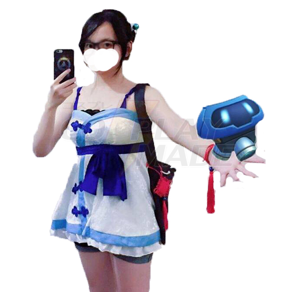 Overwatch Spel Mei Cosplay Kostuum top+pant+bag met Haar Accessory