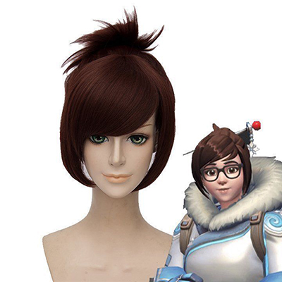 Overwatch Game OW Mei Cosplay Costume Brown Wig Hair