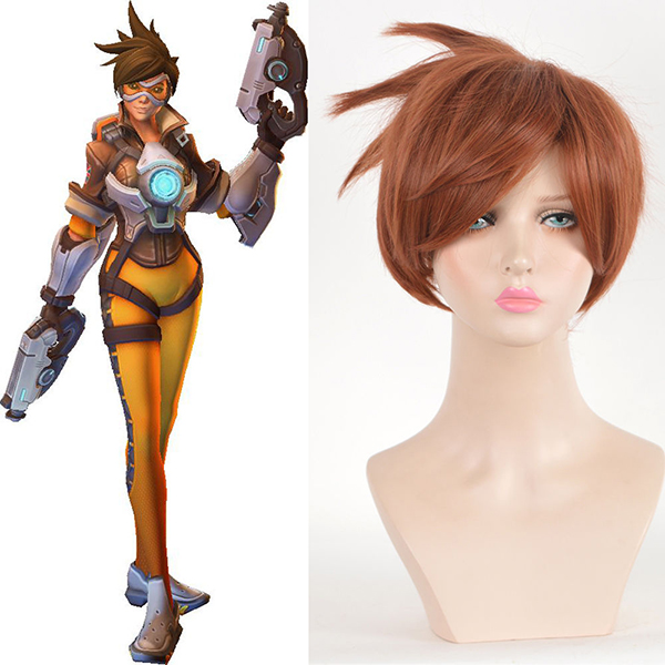 Overwatch Cosplay Short Pixie Cropped Styled Capelli Rosso Copper Parrucche