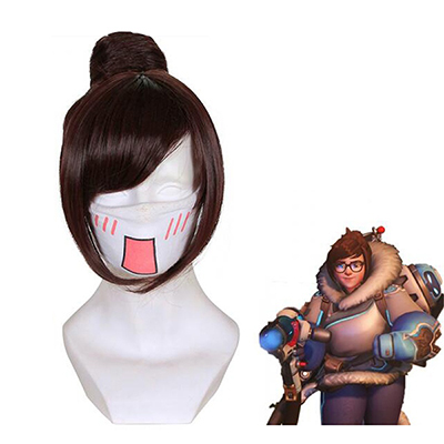 Overwatch OW Game Mei Cosplay Peruukit 32 cm Ruskea
