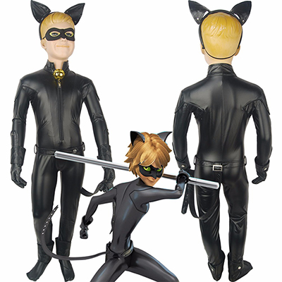 Fantasias de Rapazes Kids Miraculous: Tales of Ladybug & Cat Noir Adrien Agreste Cat Noir Jumpsuit Roupas Cosplay