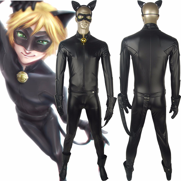 ミラキュラス・レディバグ Adrien Agreste Cat Noir ジャンプスーツ 服 フルセット コスチューム