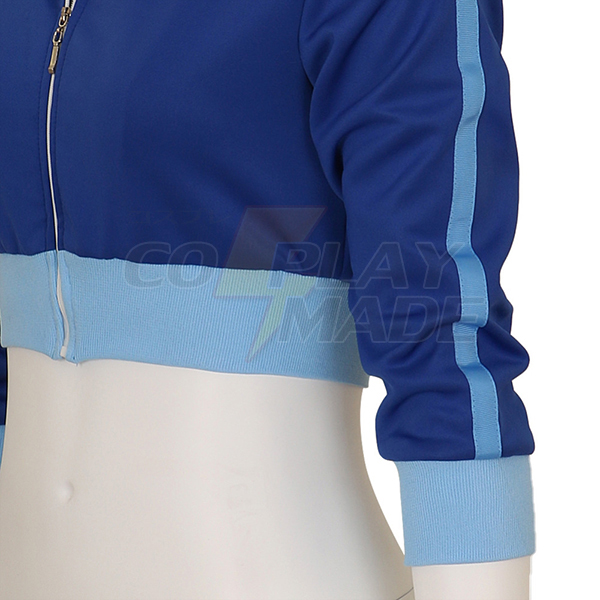 Disfraces Mujer Pokemon Go Trainer Cropped Capucha Azul Zipper Chaqueta