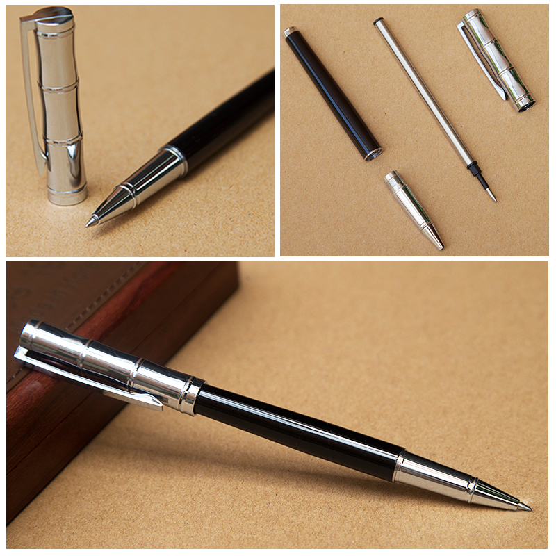 Luxury Gift Ballpoint Pens Black Lacquer Rollerball Pen with Silver Plated/Silver Cap