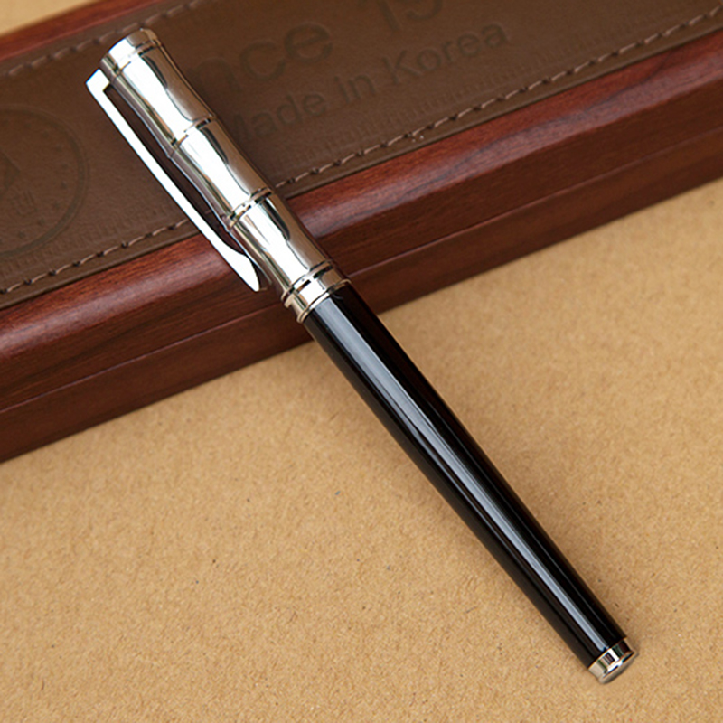 Luxury Gift Ballpoint Pens Black Lacquer Rollerball Pen with Silver Plated/Silver Cap