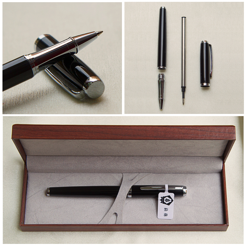 Luxury Gift Business Pens Ballpoint Pen Black Lacquer Rollerball Pen with Silver Plated