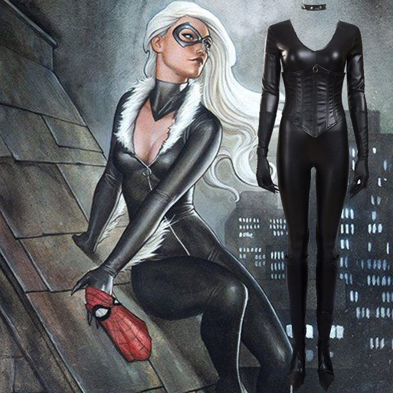 Spider-Man Felicia Hardy Svart Katt Cosplay Kostymer Zentai Drakter