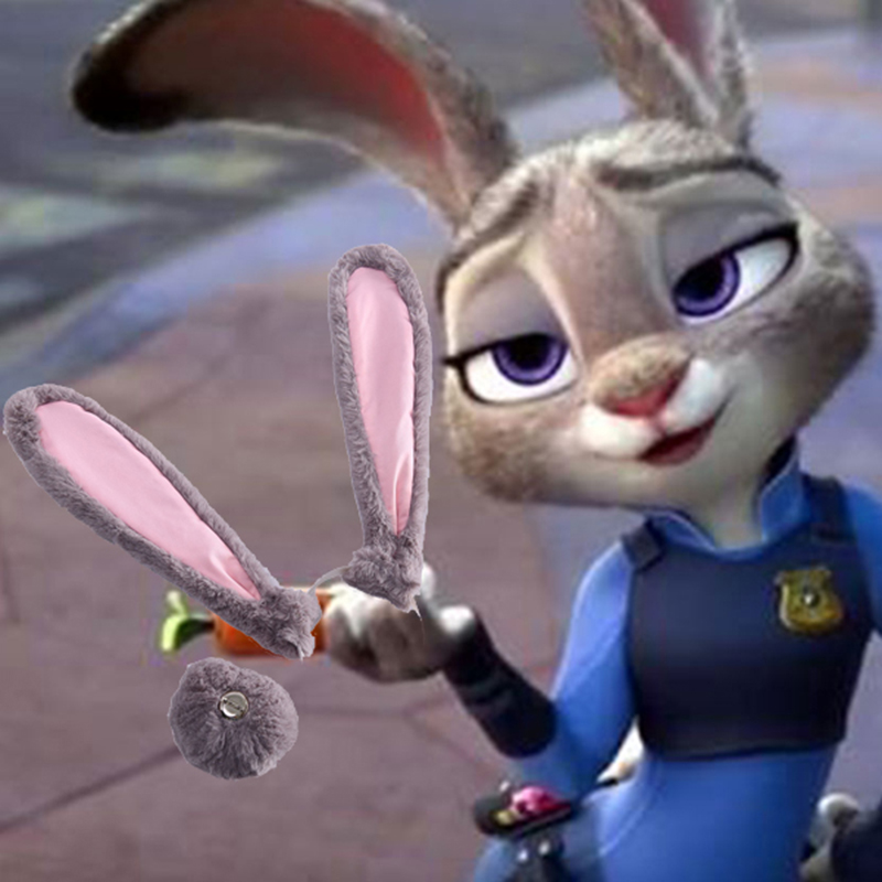Movie Zootopia Judy Rabbit Bunny Plush Ears Hairband Headband Tail Hungary