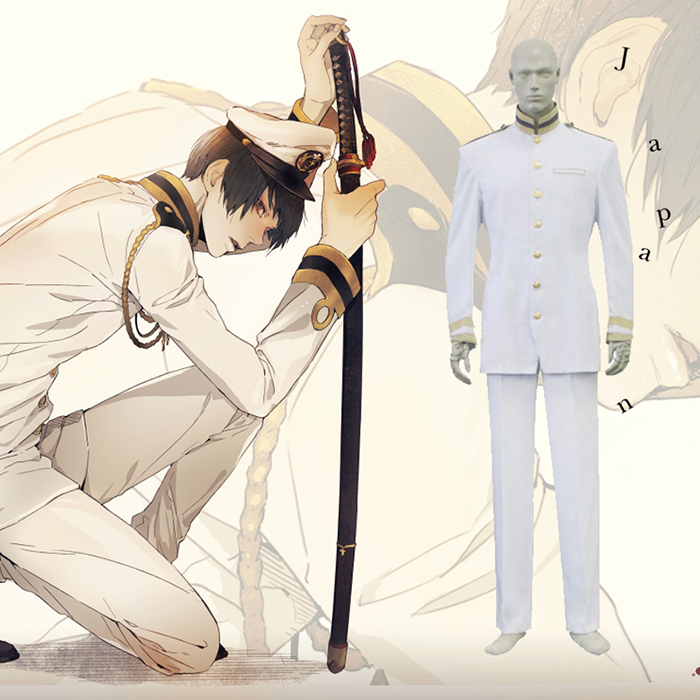 APH Axis Powers Hetalia Japan Honda Kiku White Uniform Cosplay Costume All size 