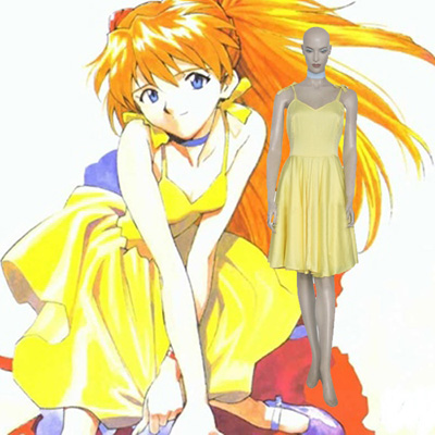 Neon Genesis Evangelion Asuka Yellow Dress Cosplay Outfits
