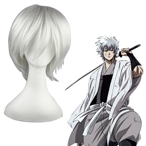 Gintama Sakata Gintoki silver white 30cm Full Cosplay Wig