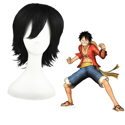 ONEPIECE Monkey·D·Luffy Noir 32cm Perruques Carnaval Cosplay