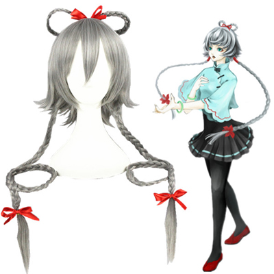 Vocaloid Luo TianyiCinza With Vermelho Ribbon Perucas Cosplay