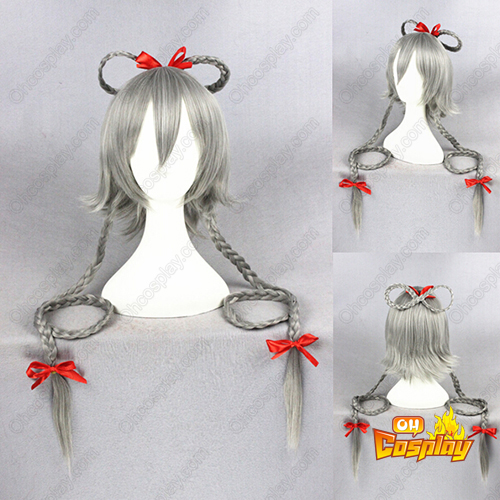 Vocaloid Luo Tianyi Grijs With Rood Ribbon Cosplay Pruiken