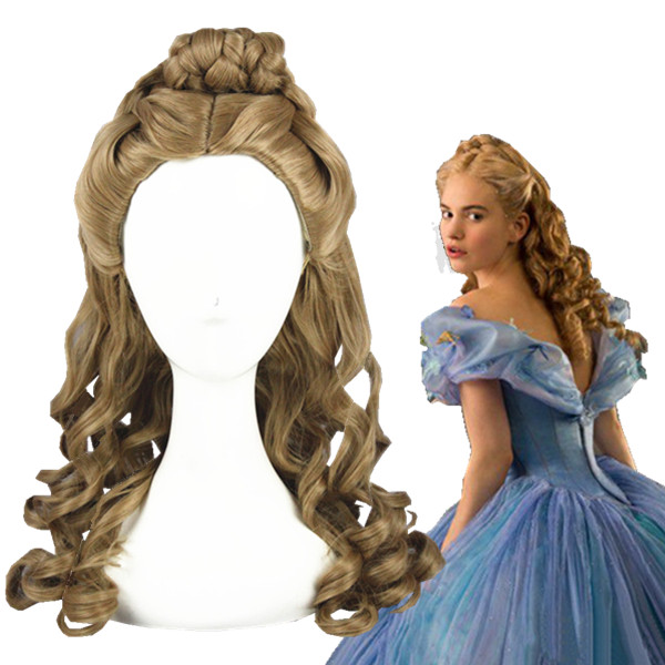 Cinderella Дълго Curly Кафяв Косплей перуки