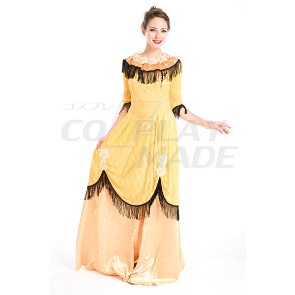 Damen Vintage Gericht Uniform Cosplay Kostüme Halloween Partei Kostüme Gelb