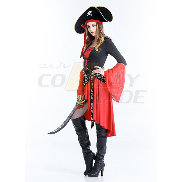 Halloween Sexy Kostüme Pirate Damen Rot Kleider and Pirate Hut