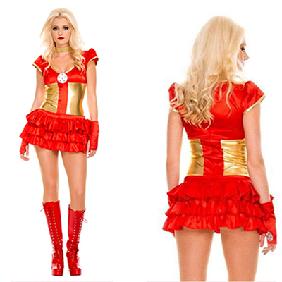 Sensual Vermelho Metallic Mulheres Homem de Ferro Fantasias Halloween Cosplay