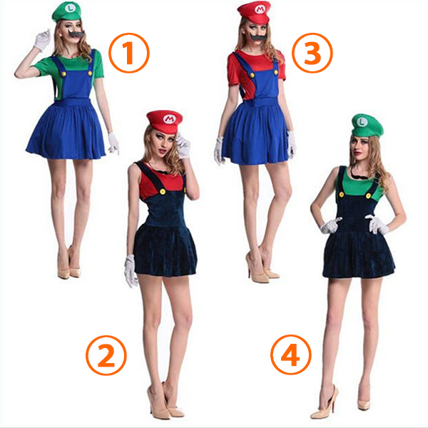 Dame Voksen Super Mario og Luigi More Color Kostume Cosplay