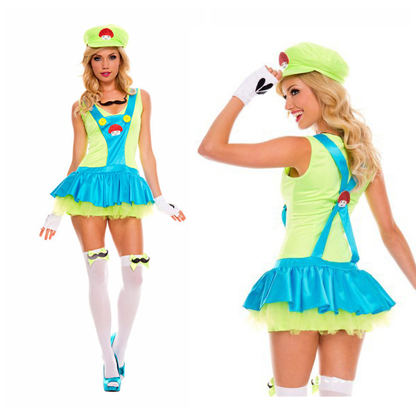 Sexet Super Mario Bros Luigi Grøn Tøj Cosplay Kostume Halloween