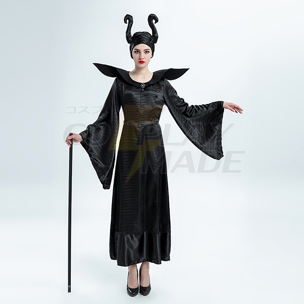 Damen Hexe Maleficent Schwarz Kleider Kostüme Cosplay Kostüme Halloween
