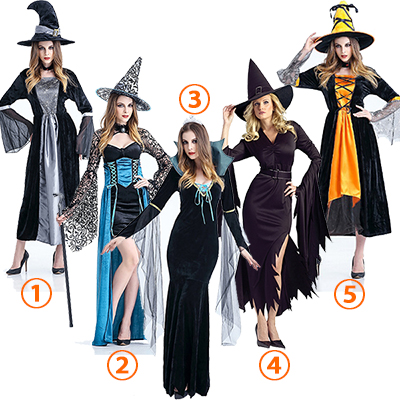 Womens Witch Long Costume Role Playing Stage Costume Halloween Party Clothes