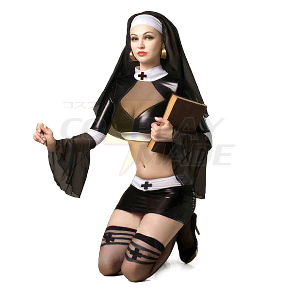 Dame Nun Udklædning Sort See-through Lingerie Kjoler Kostume Cosplay Halloween