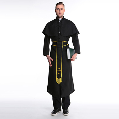 Popular Mens Priest Costume Cosplay Halloween Black