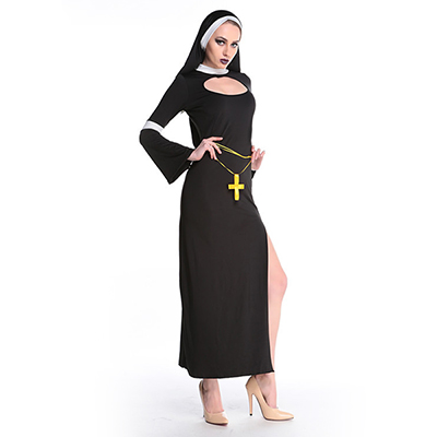 Womens Halloween Cosplay Party Religious Nun Long Dress