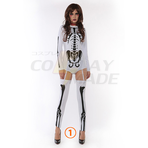 Sexet Skull Kjoler Skeleton Kostume Cosplay Halloween Fastelavn