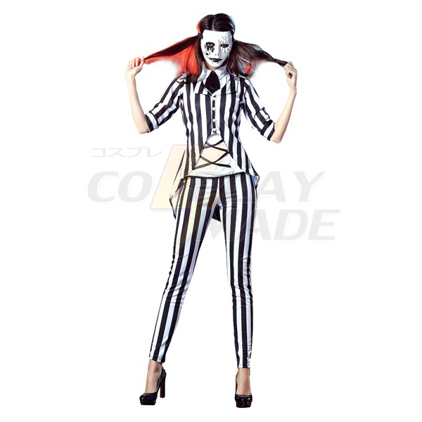 Dame Stripe Print Horror Vampyr Kostume Cosplay Halloween