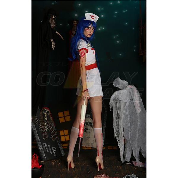 Hvid Bloody Nurse Kit Kostume Cosplay Halloween Fastelavn