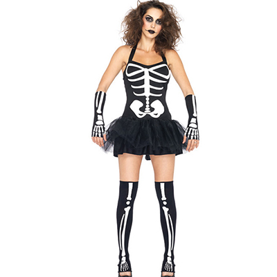 Dame Glow In The Dark Skeleton Kostume Halloween Cosplay