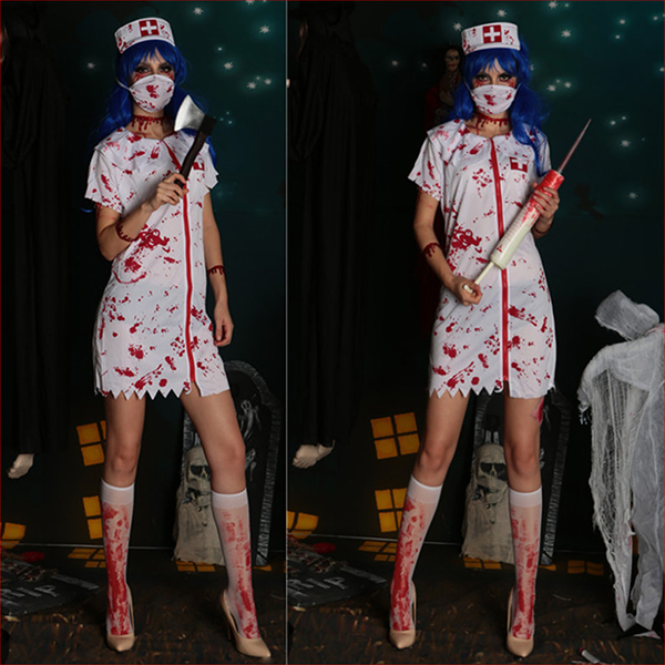 Dame Zombie Dronning of Nurse Kostume Cosplay Halloween