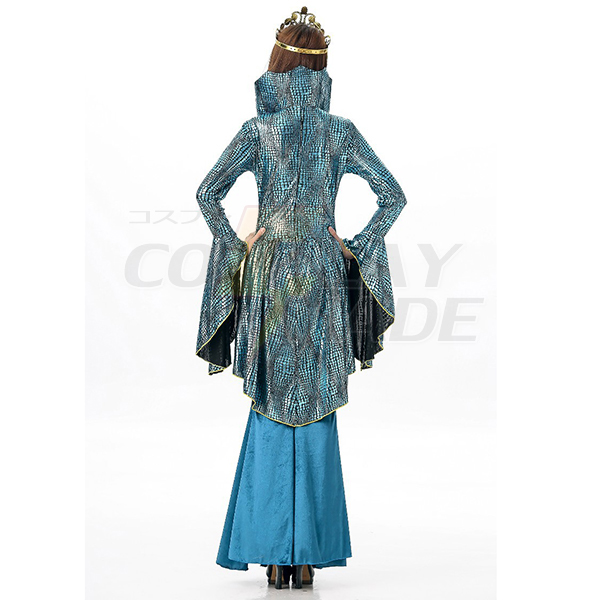 Dame Greek Gudinde Kostume Blå Hime Lang Sleeve Fake 2 Piece Lang Kjole