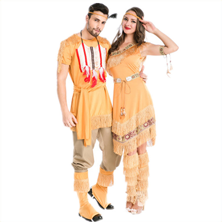 Couples Déguisements Native American Jaune Indien Costume Cosplay Tenues