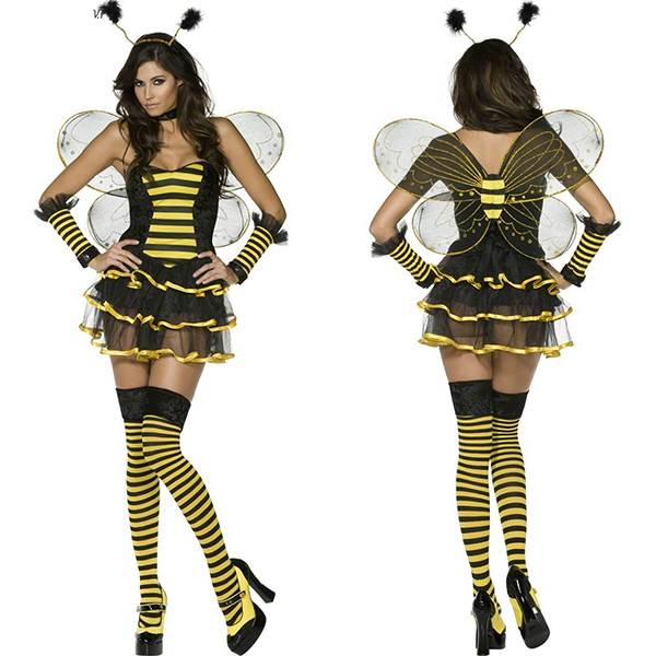 Dame Feber Bumblebee Honningbi Kostume Cosplay Halloween