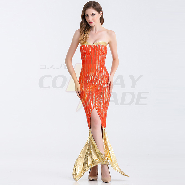 Sexy Red Mermaid Deep V Backless Princess Polyester Costume Cosplay