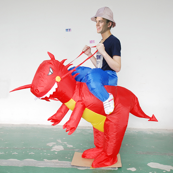 Erwachsene Rot Aufblasbar Dinosaurier Kostüm Dino Rider T-Rex Karnevals Kostüme