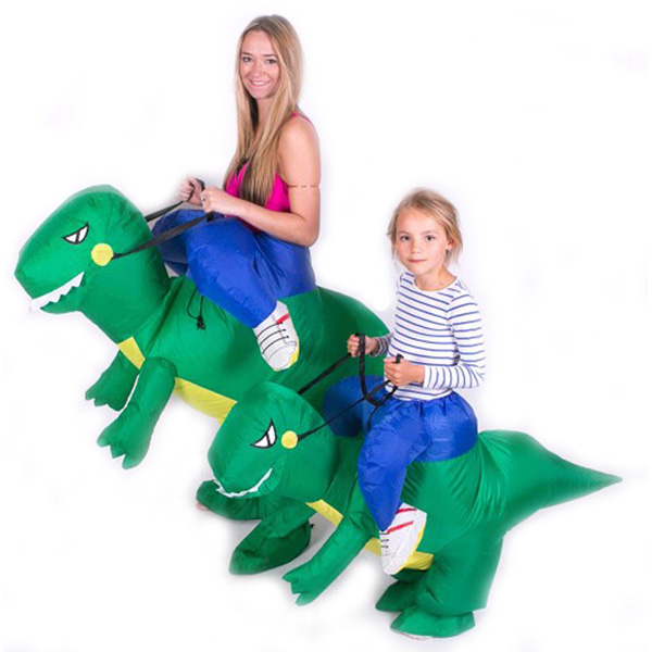 Voksen Grøn Oppustelig Dinosaurus Kostume Dino-Riders T-Rex Cosplay Fastelavn