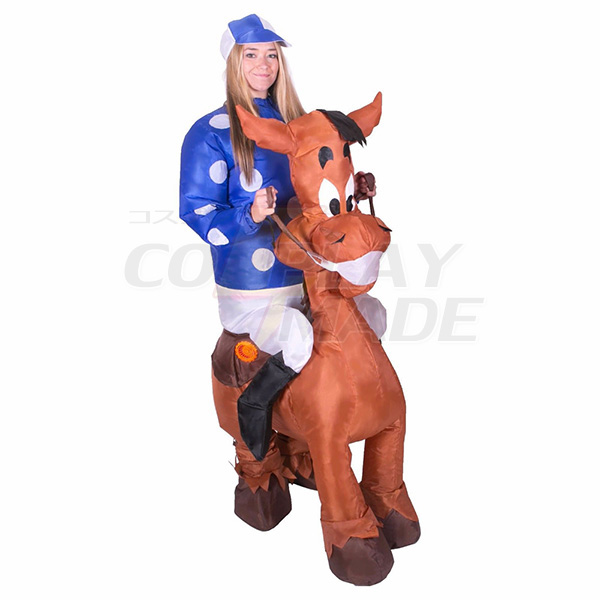 Erwachsene Braun Aufblasbar Carry Me Pferd Racing Jockey Kostüm Karnevals Kostüme
