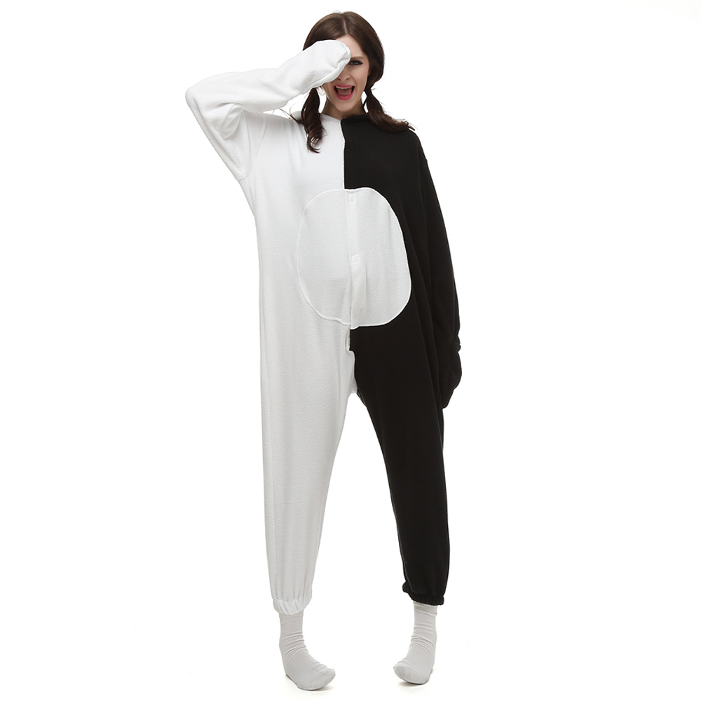Schwarz weißer Bär Kigurumi Kostüme Unisex Vlies Pyjama Gymnastikanzug/Einteiler
