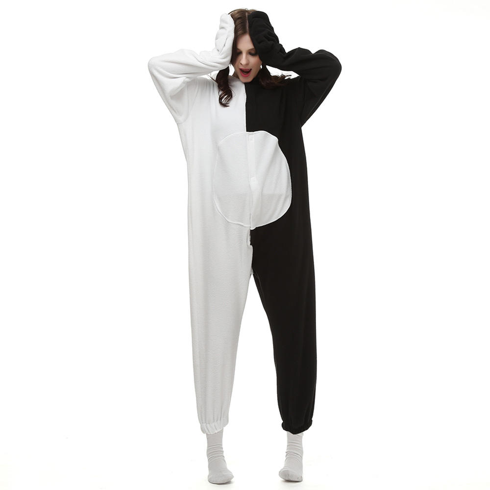 Schwarz weißer Bär Kigurumi Kostüme Unisex Vlies Pyjama Gymnastikanzug/Einteiler
