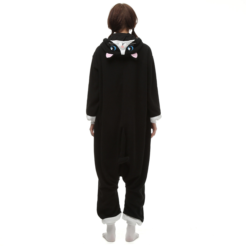 Zwart Cat Kigurumi Kostuum Unisex Vlies Pyjama Onesie