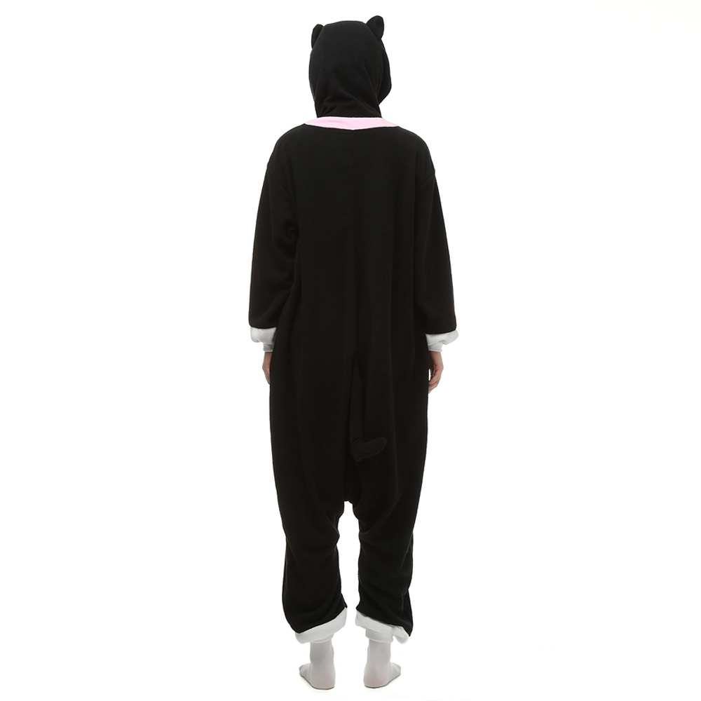 Sort Kat Kigurumi Kostume Fleece Pyjamas Onesie