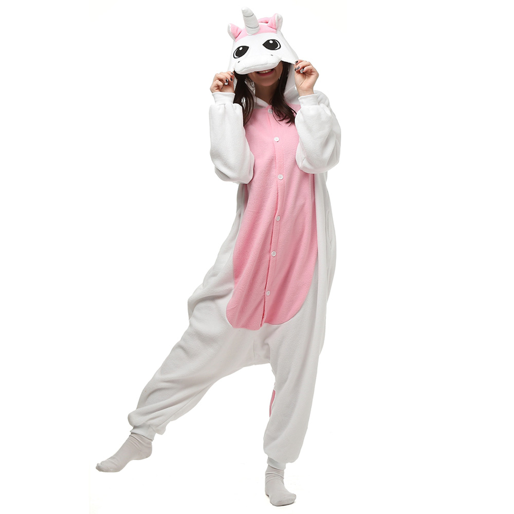 Rosa Enhörning Kigurumi Kostym Polär Ull Pyjamas Onesie Halloween Festival