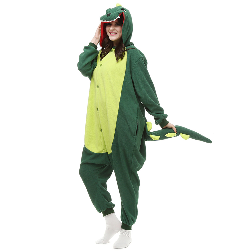Grøn Dinosaurus Kigurumi Kostume Fleece Pyjamas Onesie