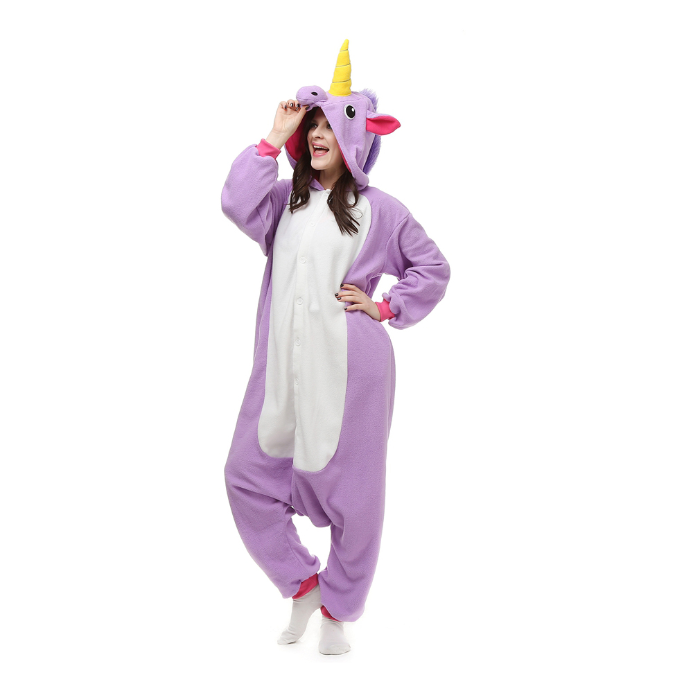 Lila Einhorn Kigurumi Kostüme Unisex Vlies Pyjama Gymnastikanzug/Einteiler