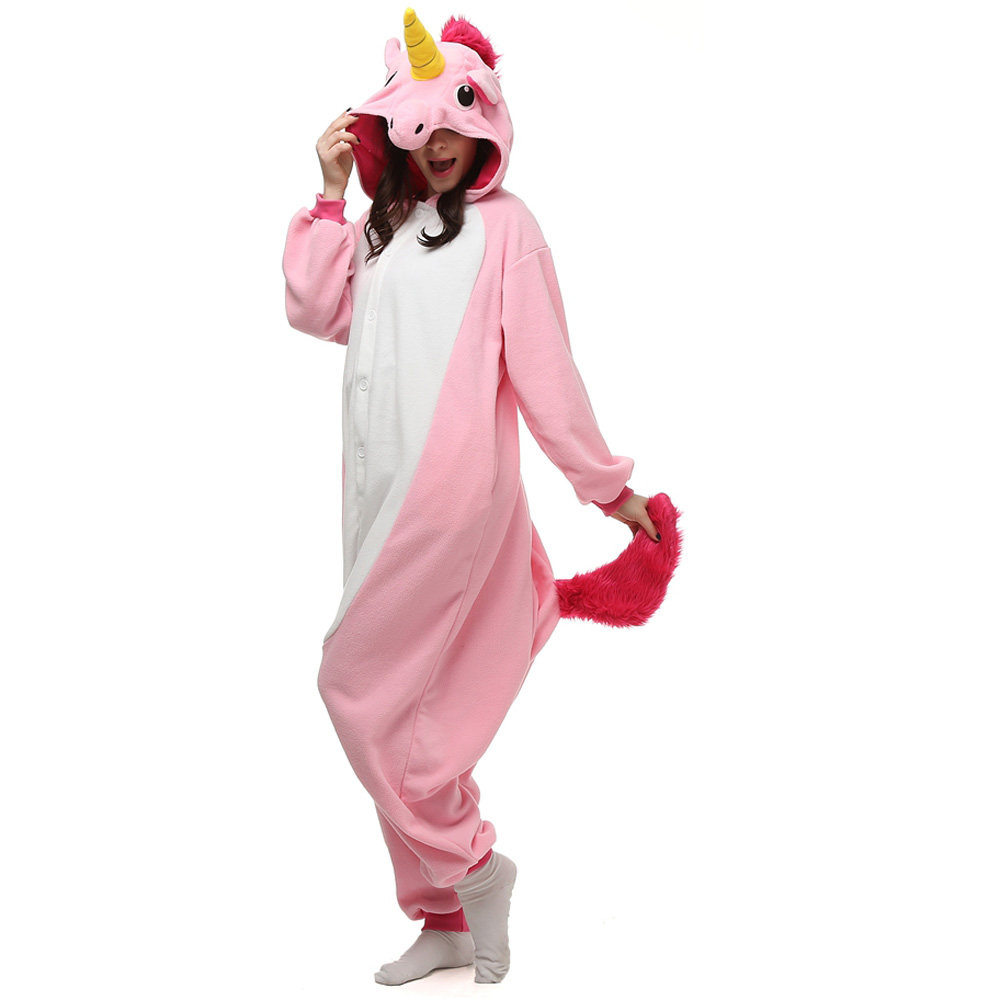 Roze Eenhoorn Kigurumi Kostuum Unisex Vlies Pyjama Onesie